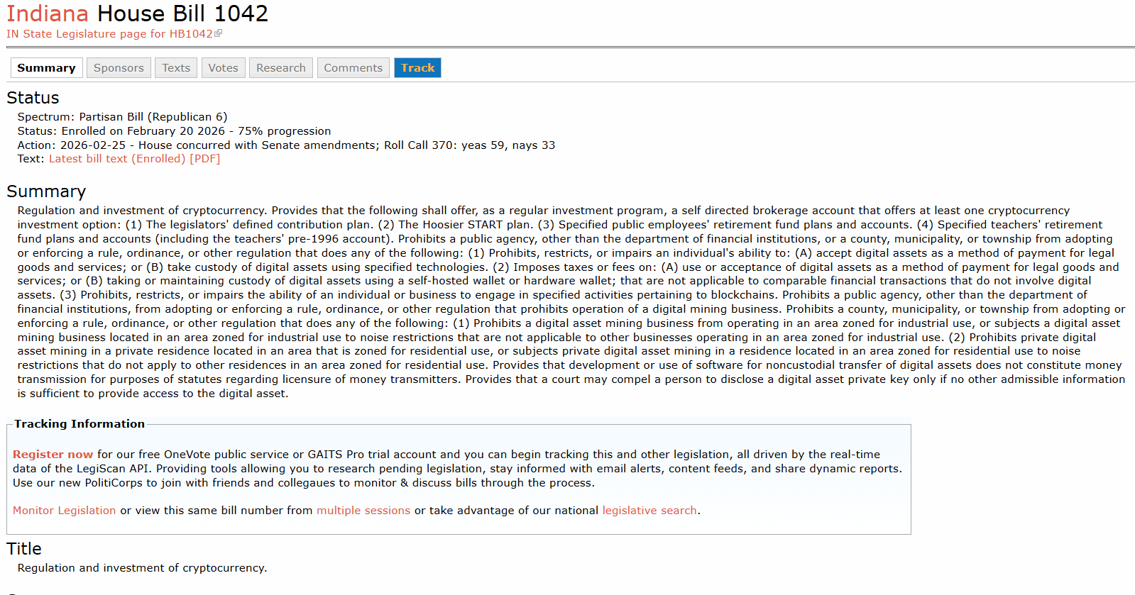 印第安纳州议员通过加密货币权利法案,禁止歧视性税收